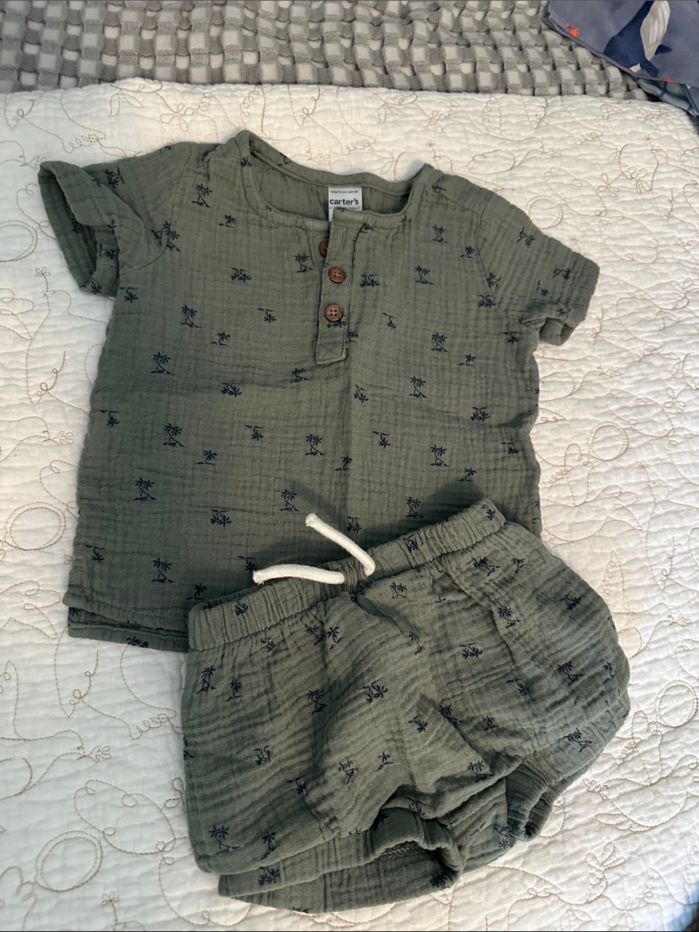Carter's Olive Green Palm-Print Two-Piece Set